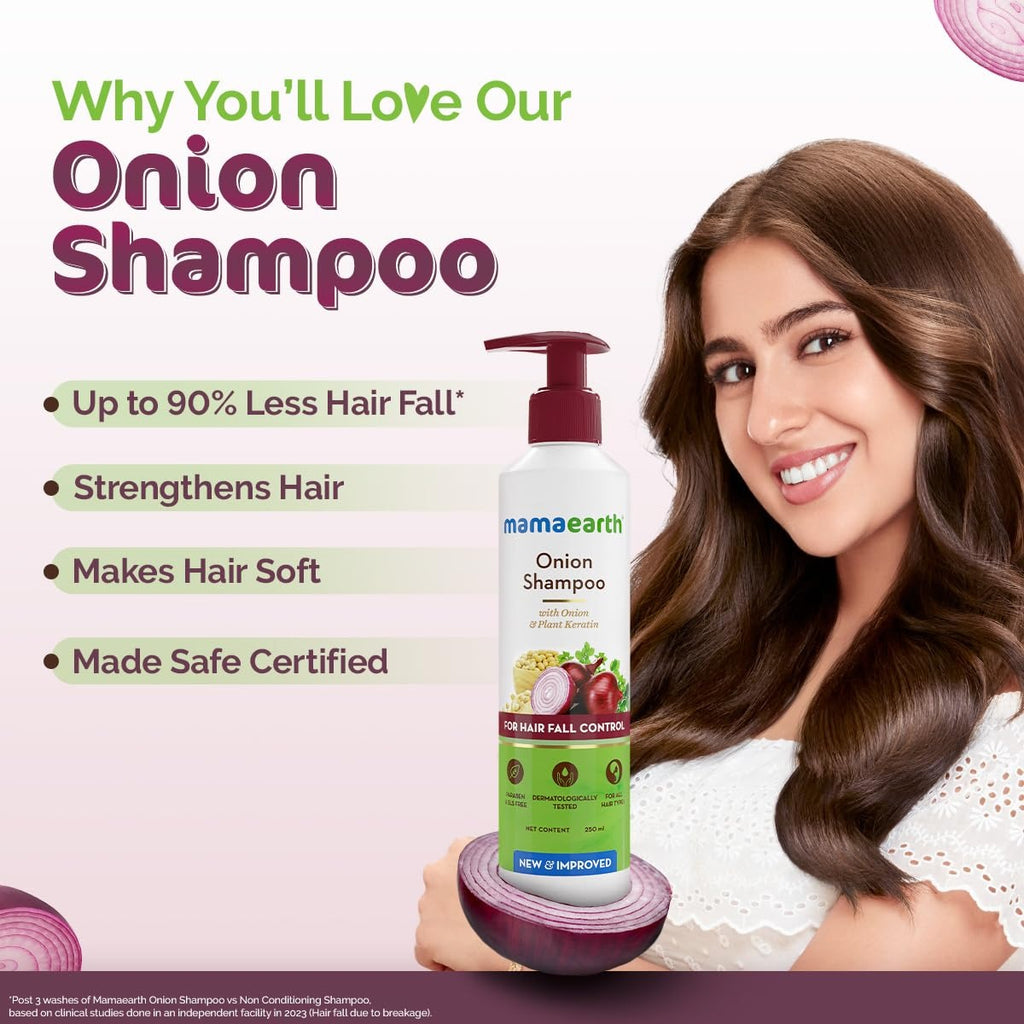 Mamaearth Onion Shampoo for Hair Growth and Hair Fall Control with Onion and Plant Keratin | Reduces Hair Fall | Strengthens & Smoothens Hair | For Men & Women