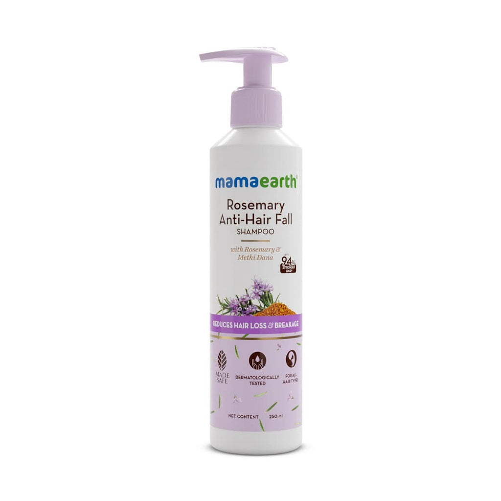Mamaearth Rosemary Anti Hair Fall Shampoo with Rosemary & Methi Dana for Reducing Hair Loss & Breakage- 250 ml | Up to 94% Stronger Hair* | Up to 93% Less Hair