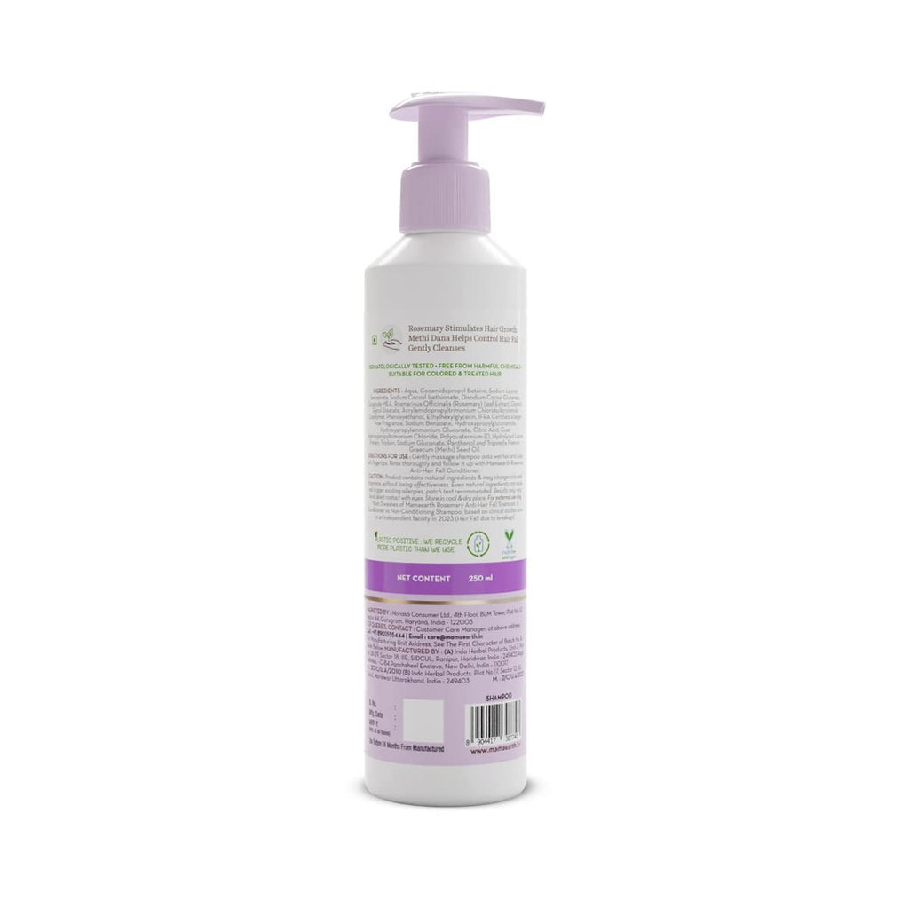 Mamaearth Rosemary Anti Hair Fall Shampoo with Rosemary & Methi Dana for Reducing Hair Loss & Breakage- 250 ml | Up to 94% Stronger Hair* | Up to 93% Less Hair