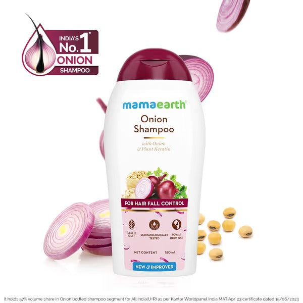 Mamaearth Onion Shampoo for Hair Fall Control & Hair Growth with Onion & Plant Keratin - 180 ml