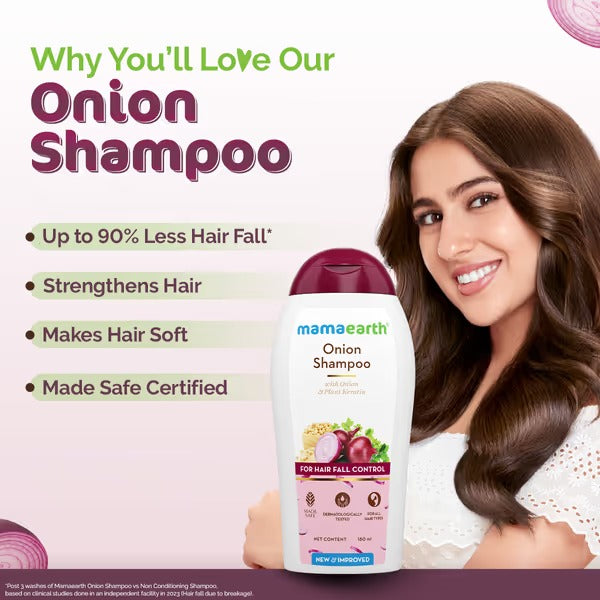 Mamaearth Onion Shampoo for Hair Fall Control & Hair Growth with Onion & Plant Keratin - 180 ml
