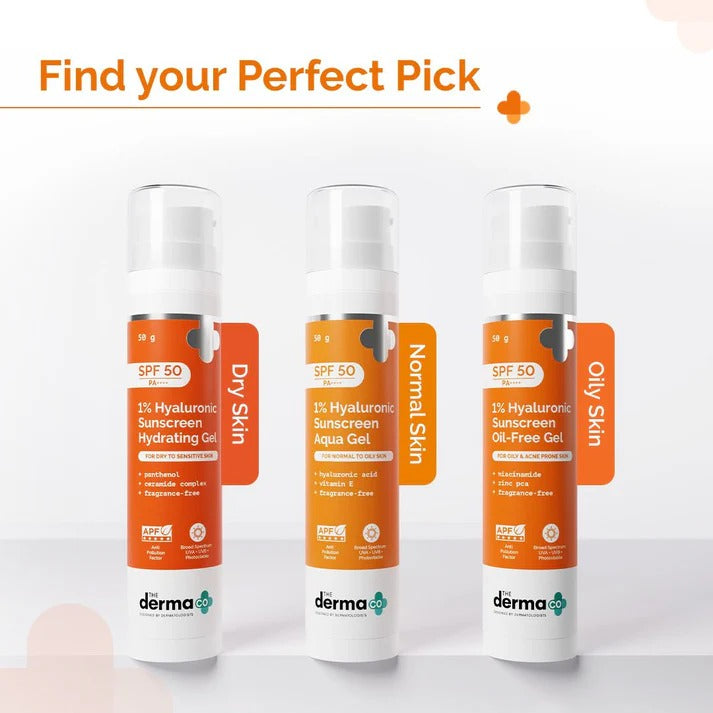 The Derma Co 1% Hyaluronic Sunscreen Aqua Gel SPF 50 PA++++ | Hydrating, Lightweight & Non-Greasy | No White Cast | Broad Spectrum & Blue Light Protection | Clinically Tested - (In-Vivo) | 50 g
