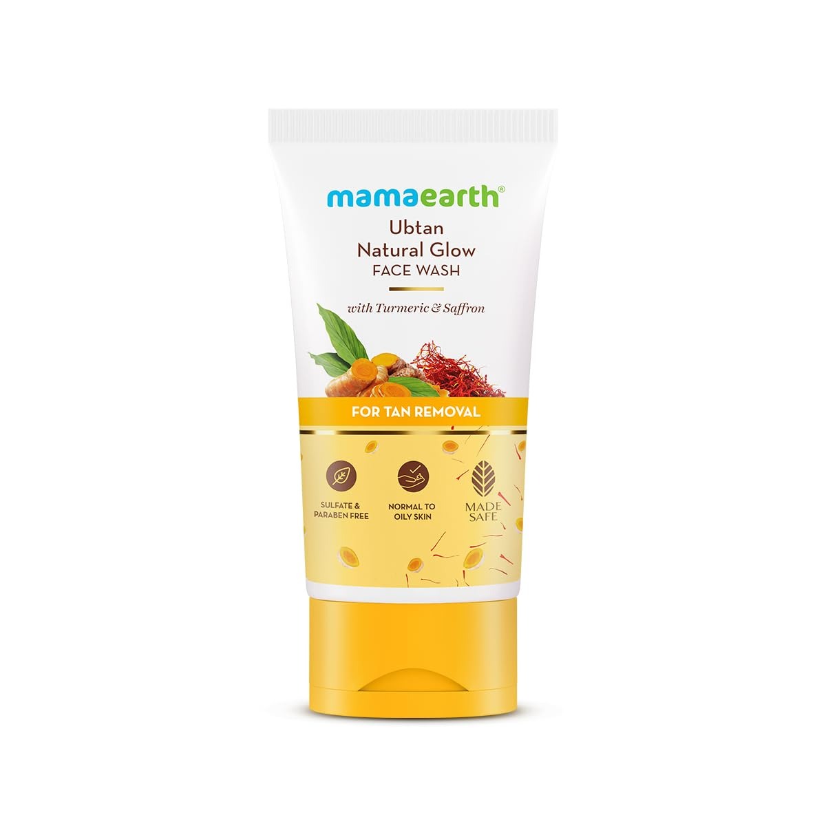 Mamaearth Ubtan Natural Glow Face Wash with Turmeric & Saffron | For Tan Removal & Skin brightening | SLS & Paraben Free | For All Skin Type | For Men & Women