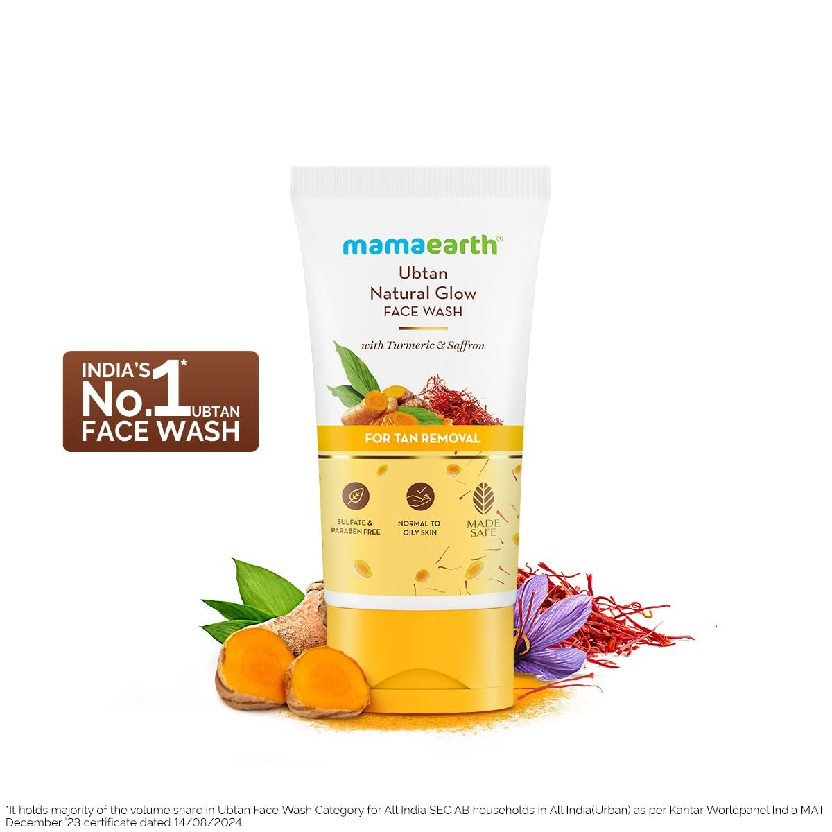 Mamaearth Ubtan Natural Glow Face Wash with Turmeric & Saffron | For Tan Removal & Skin brightening | SLS & Paraben Free | For All Skin Type | For Men & Women