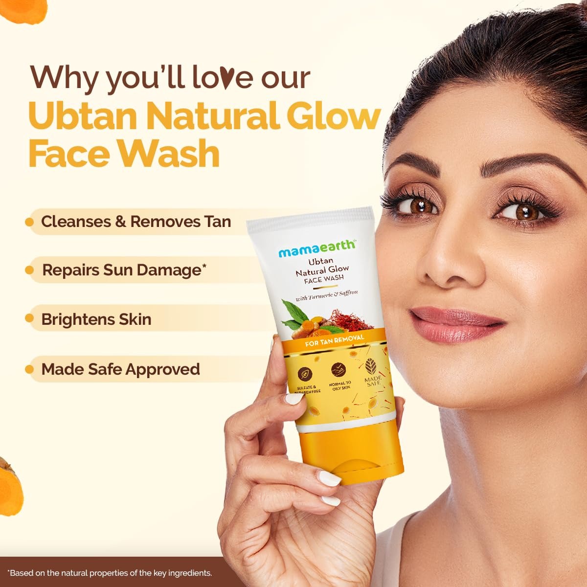 Mamaearth Ubtan Natural Glow Face Wash with Turmeric & Saffron | For Tan Removal & Skin brightening | SLS & Paraben Free | For All Skin Type | For Men & Women
