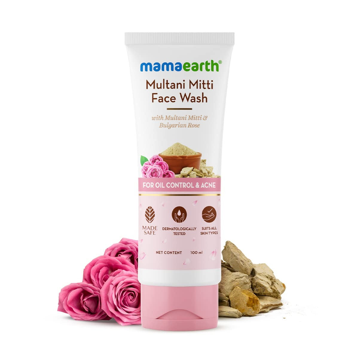Mamaearth Multani Mitti Face Wash with Multani Mitti & Bulgarian Rose For Oil Control & Acne | Suits All Skin Types | Hydrating & Gentle | Paraben-Free