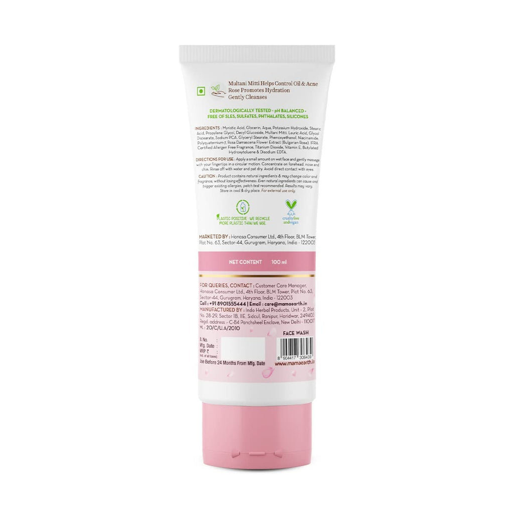 Mamaearth Multani Mitti Face Wash with Multani Mitti & Bulgarian Rose For Oil Control & Acne | Suits All Skin Types | Hydrating & Gentle | Paraben-Free