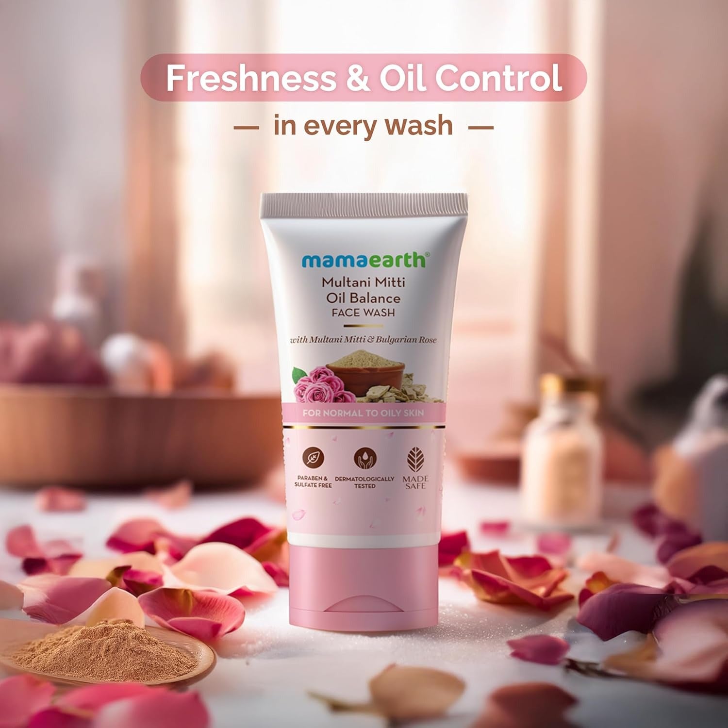 Mamaearth Multani Mitti Oil Balance Face Wash with Multani Mitti & Bulgarian Rose for Normal to Oily Skin - 150 ml Balances Excess Oil Production | Gentle Clean