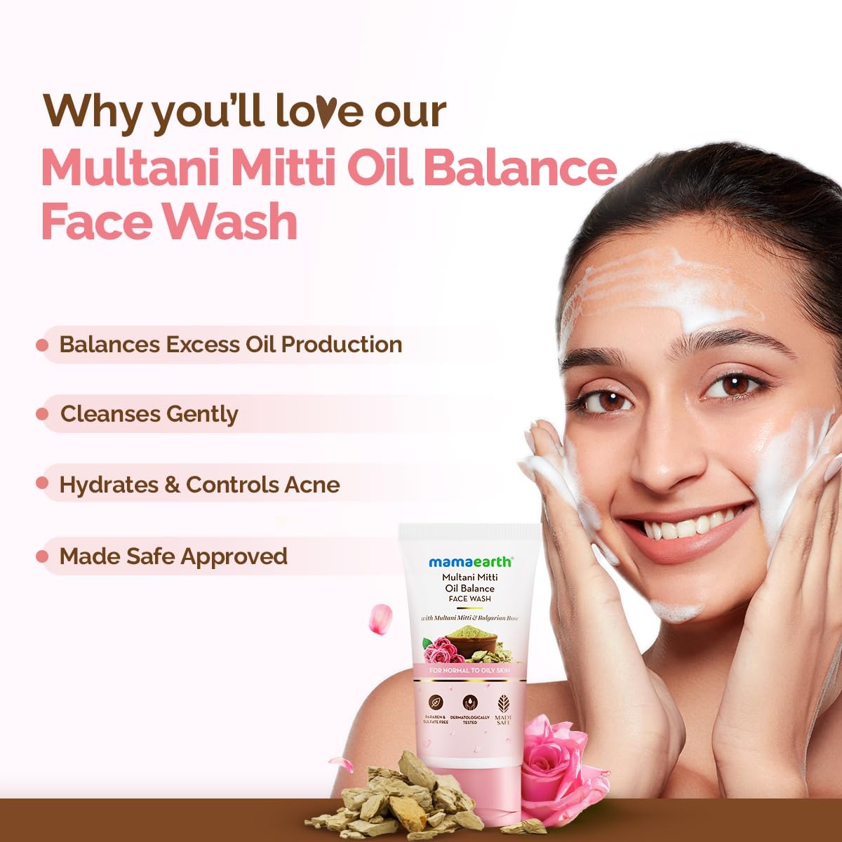 Mamaearth Multani Mitti Oil Balance Face Wash with Multani Mitti & Bulgarian Rose for Normal to Oily Skin - 150 ml Balances Excess Oil Production | Gentle Clean