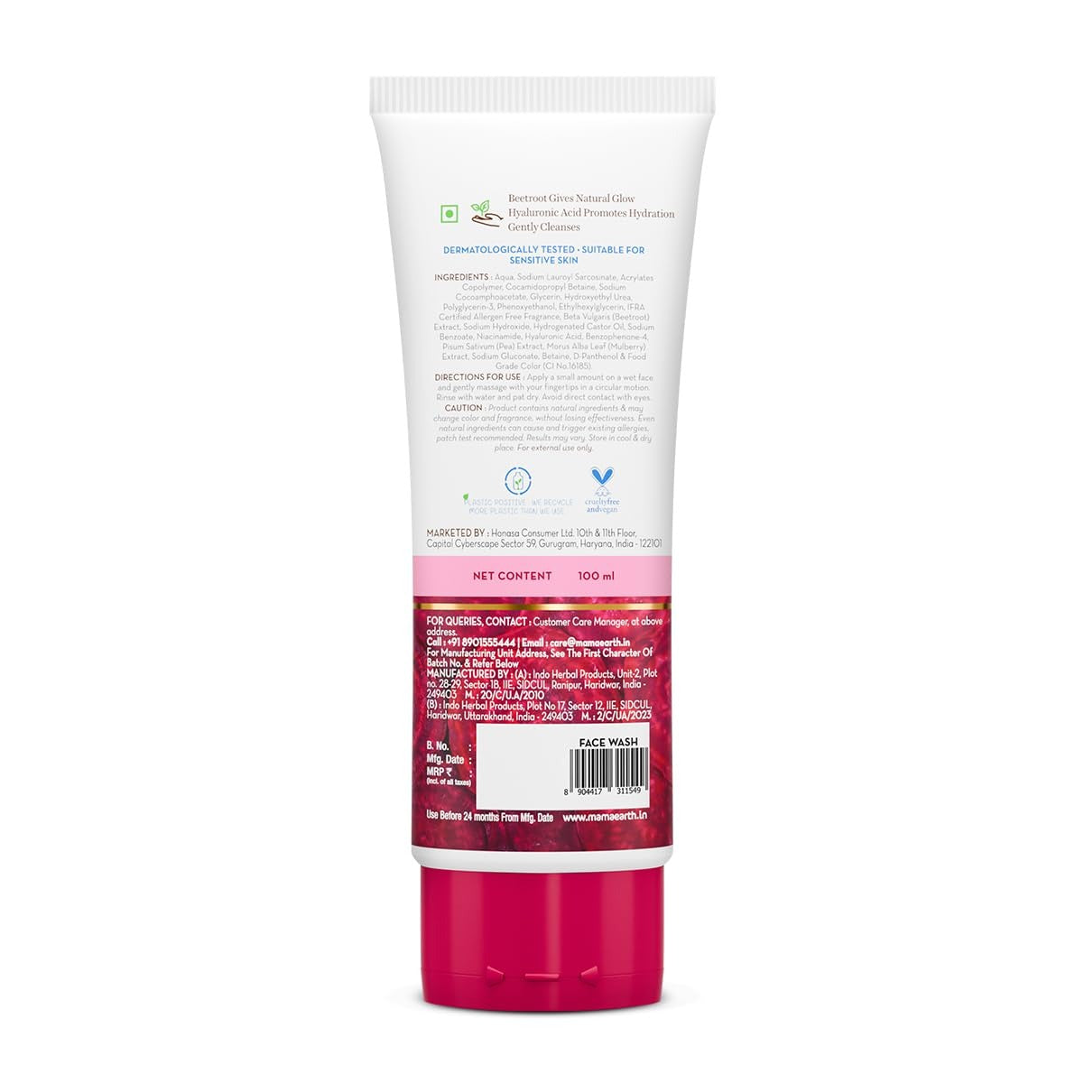 Mamaearth Beetroot Gentle Face Wash&Hyaluronic Acid For Hydrated Pink Glow -100Ml|Gently Cleanses|Hydrates&Soothes Skin|Soap - Free|Non-Irritant|Safe For Skin