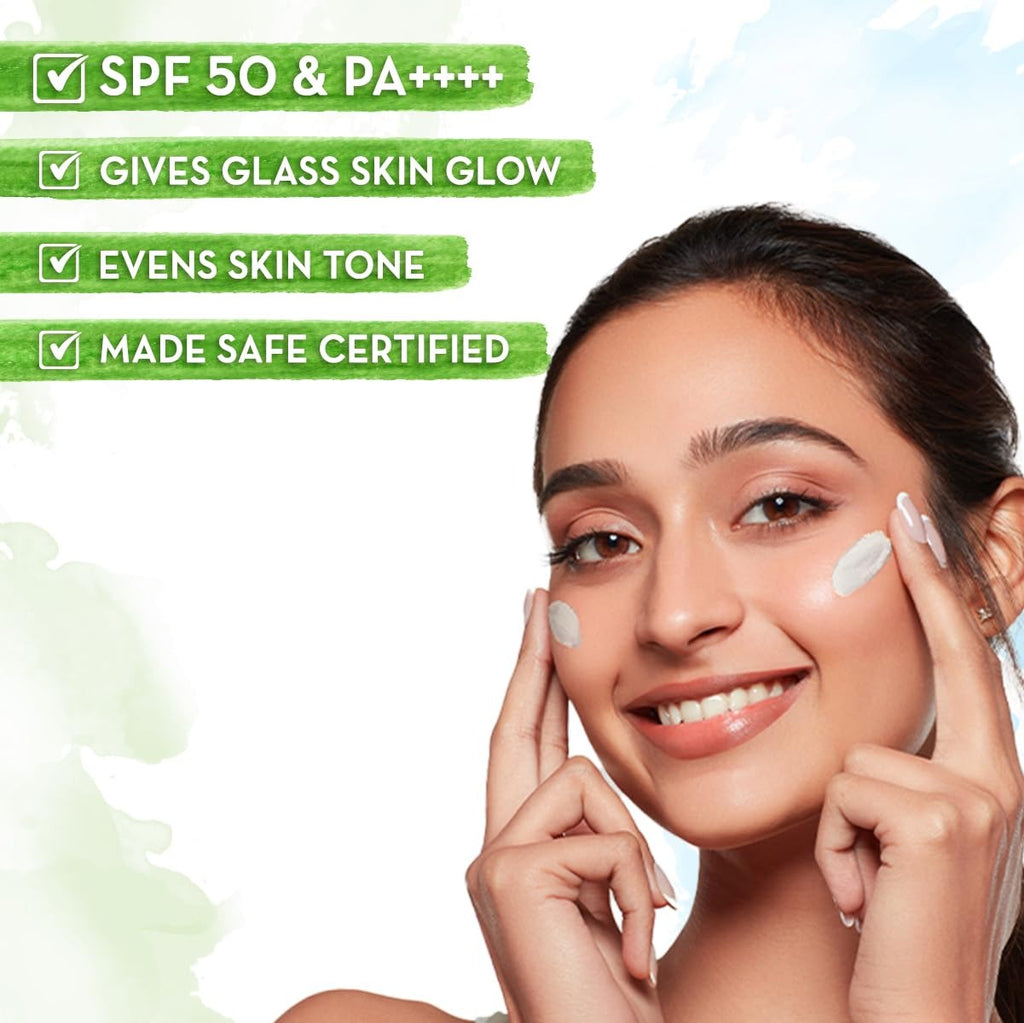 Mamaearth Rice Water Dewy Sunscreen with SPF 50 PA++++ | UVA & UVB Protection | Tan Protection | Gives Glass Skin Glow | No White Cast | For All Skin Types | 50