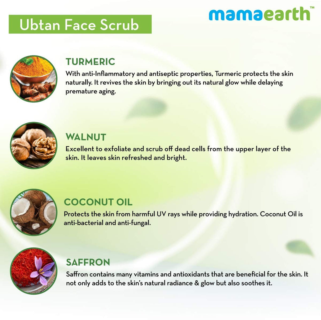 Mamaearth Ubtan Scrub For Face with Turmeric & Walnut for Tan Removal - 100g