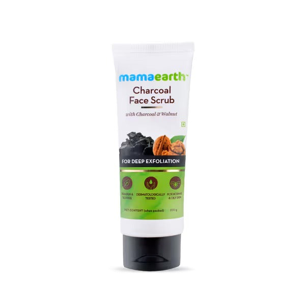 Charcoal Face Scrub For Oily Skin and Normal skin, with Charcoal and Walnut for Deep Exfoliation - 100g