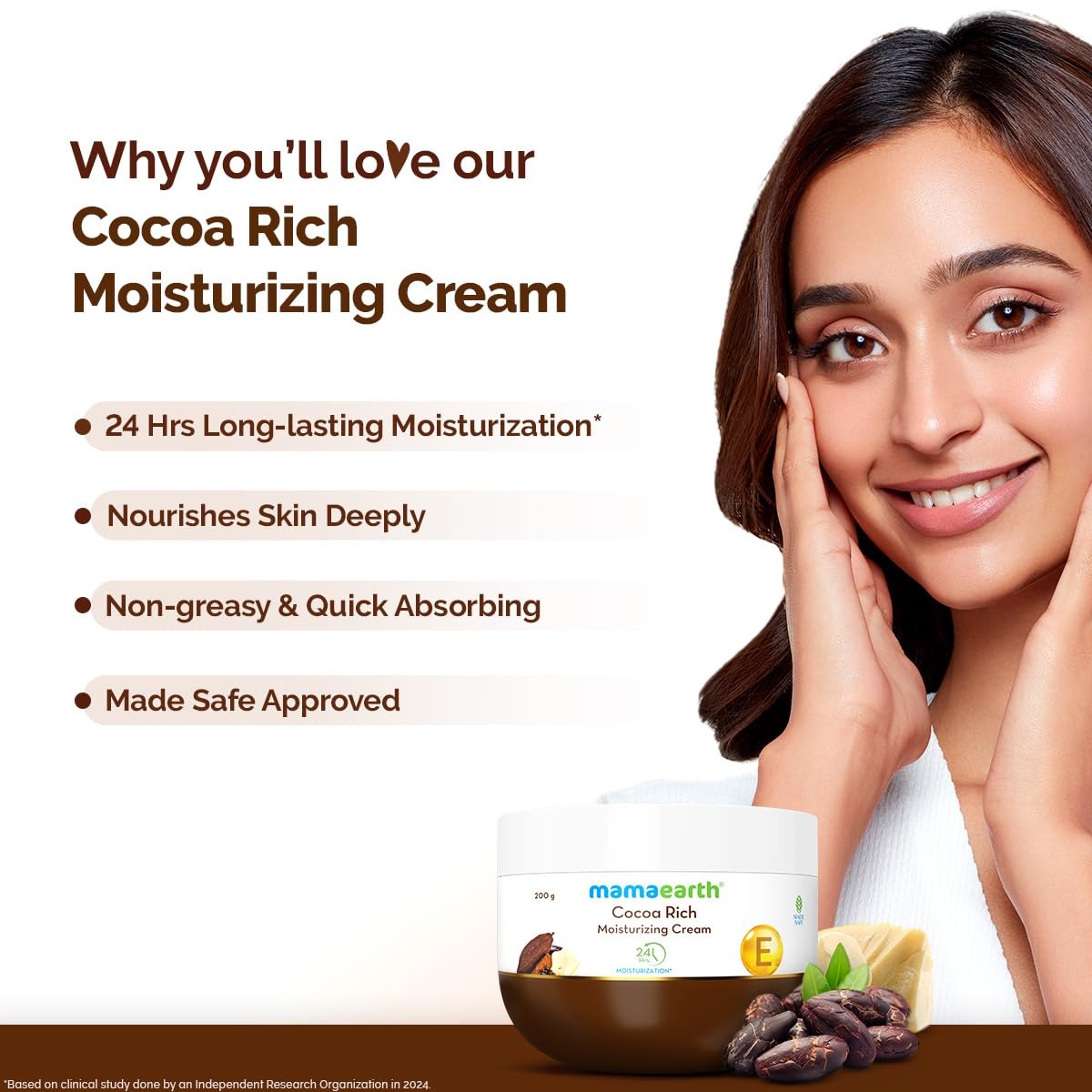 Mamaearth Cocoa Rich Moisturizing Cream with Cocoa Butter & Vit E for Deep Nourishment 200g | For Face, Hand & Body | 24H Long-lasting Moisturization