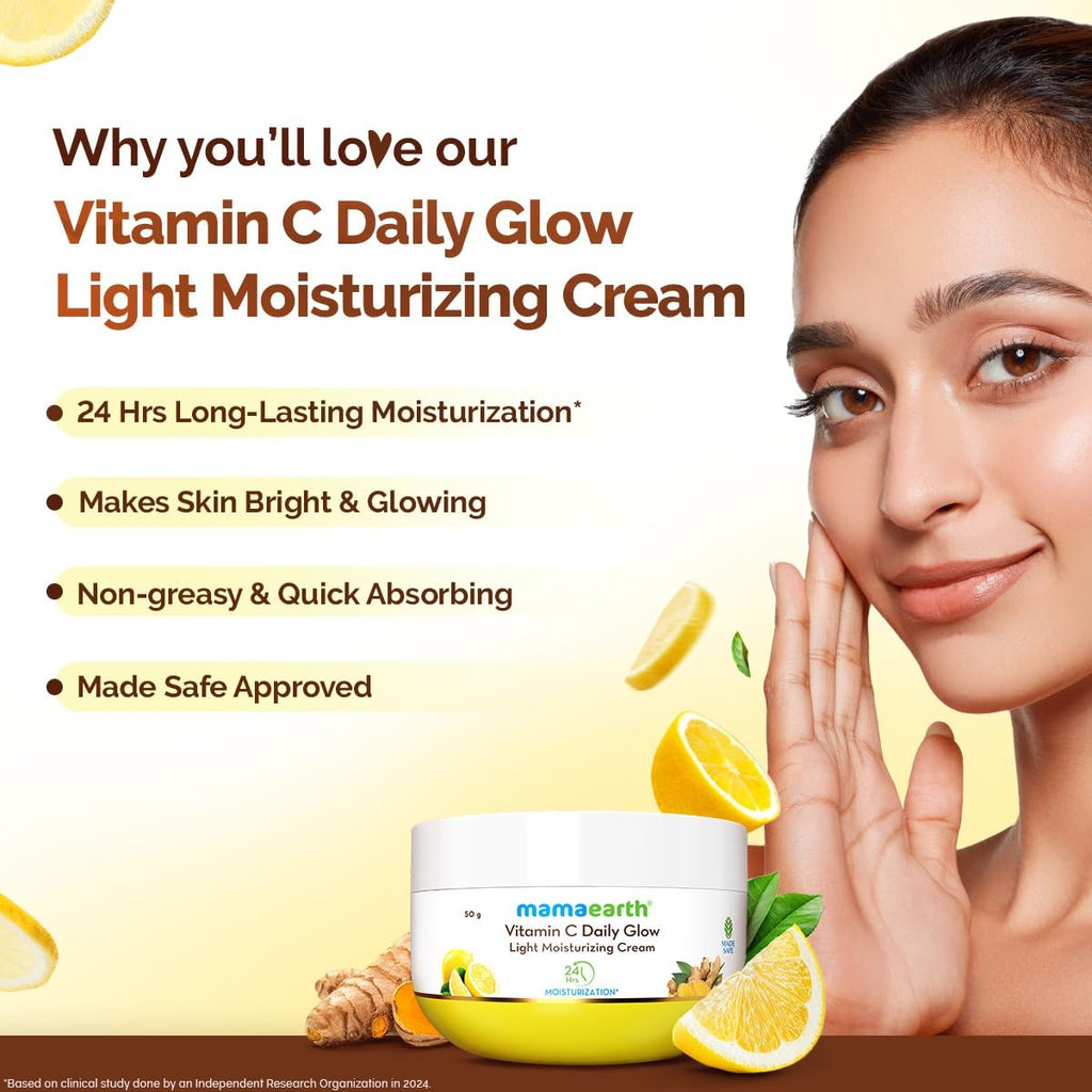 Mamaearth Vitamin C Daily Glow Light Moisturizing Cream with Vitamin C & Turmeric 50g | For Face, Hand & Body | 24H Moisturization | Quick Absorbing, Non-Greasy