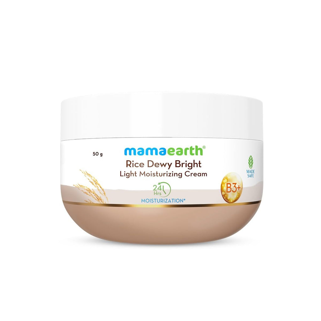 Mamaearth Rice Dewy Bright Light Moisturizing Cream With Rice Water & Niacinamide For Glass-Skin 50G|For Face, Hands & Body |24H Long-Lasting Moisturization