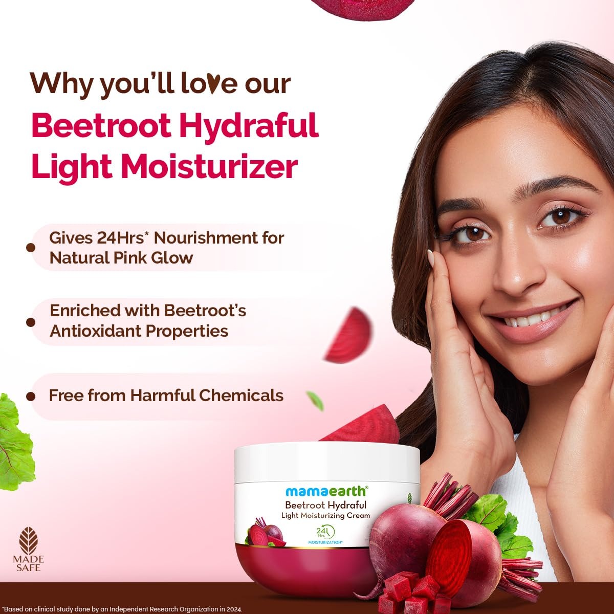 Mamaearth Beetroot Hydraful Light Moisturizing Cream With Beetroot & Hyaluronic Acid|For Hydrated Pink Glow|For Face, Hand & Body|24H Moisturization