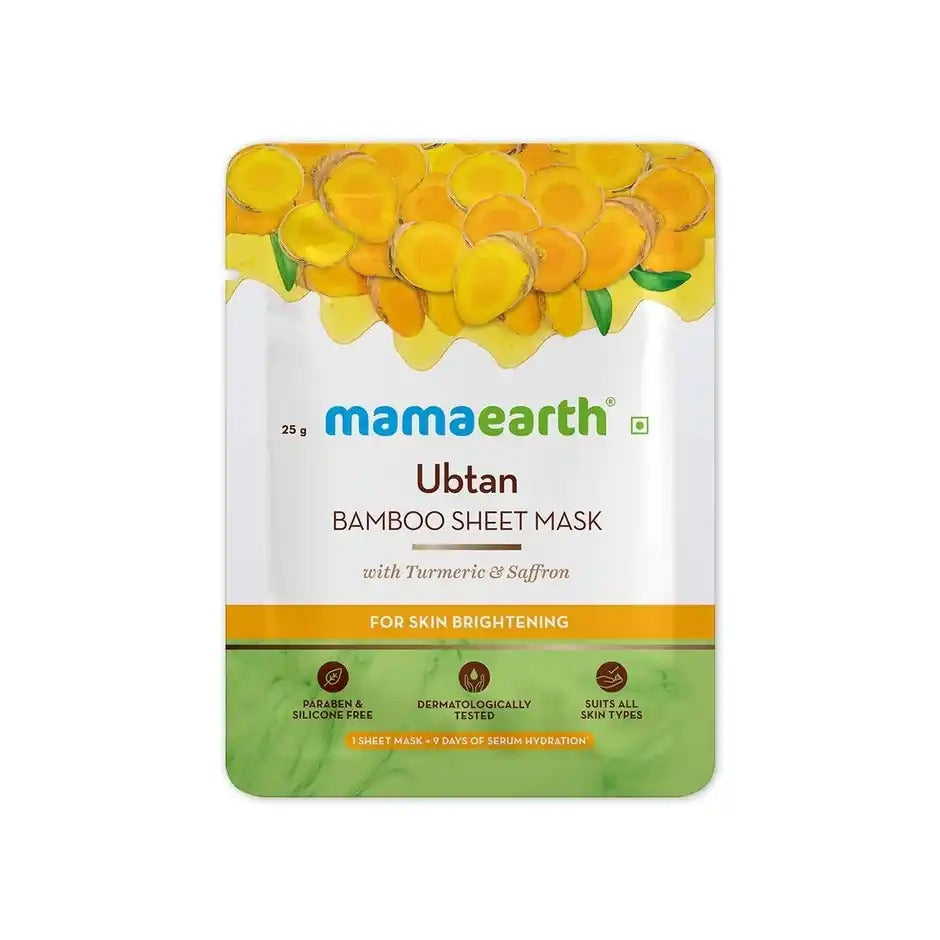 Mamaearth Ubtan Bamboo Sheet Mask with Turmeric & Saffron for Skin Brightening - 25 g