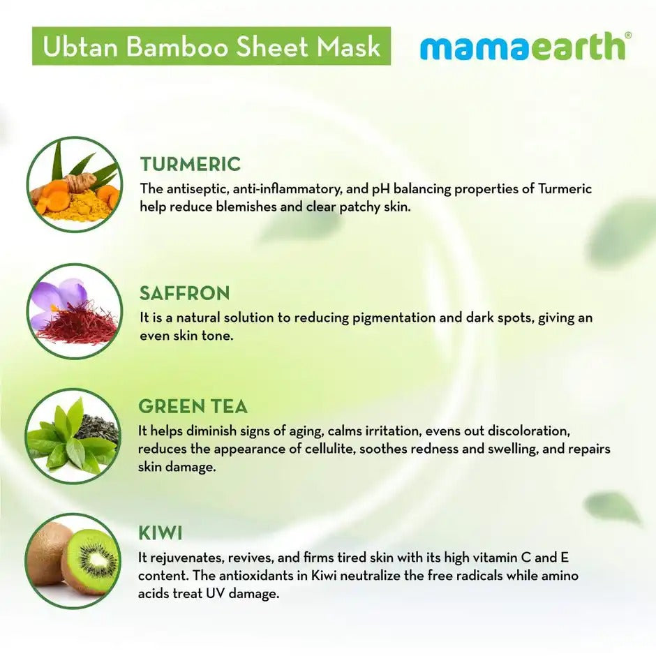 Mamaearth Ubtan Bamboo Sheet Mask with Turmeric & Saffron for Skin Brightening - 25 g