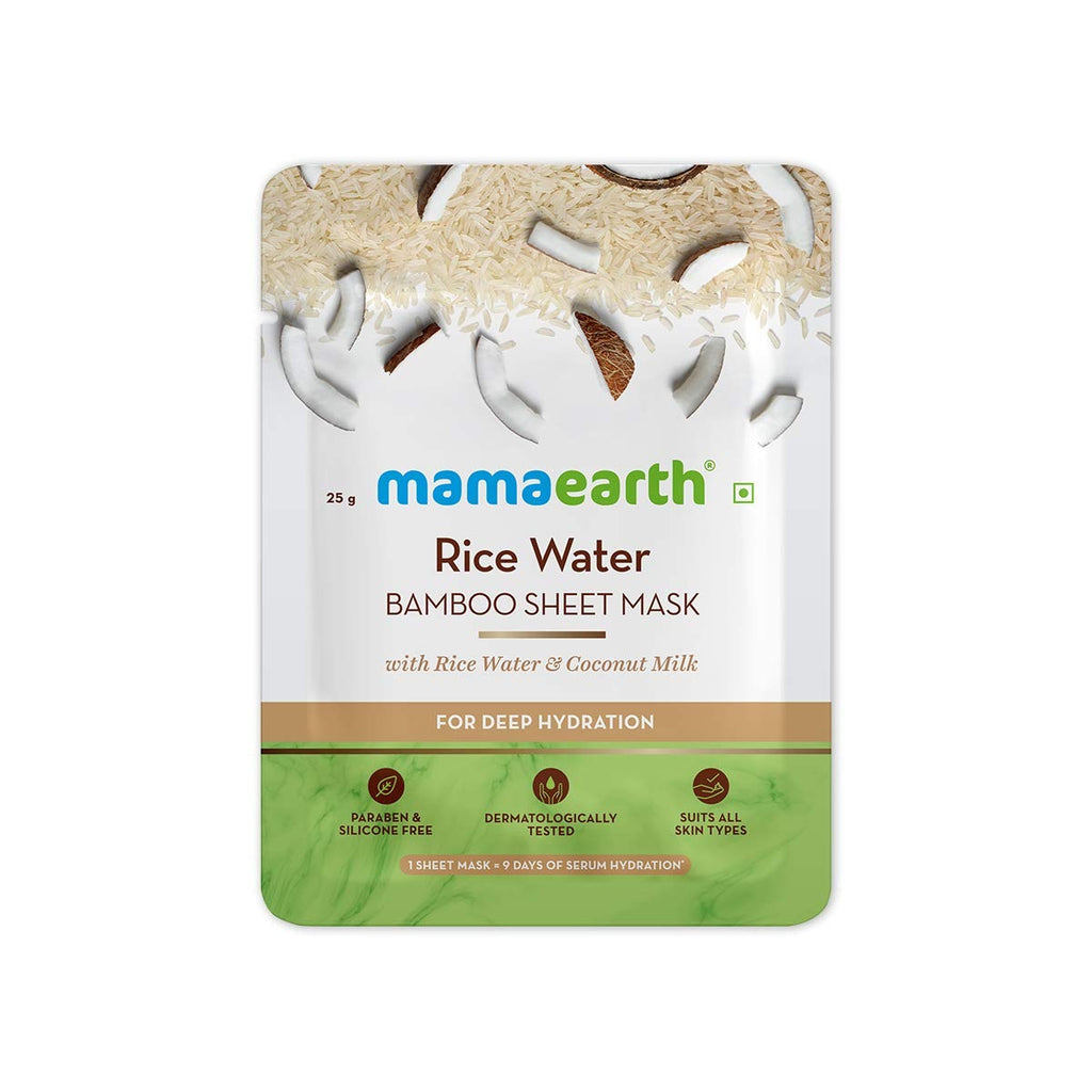Mamaearth Rice Water Bamboo Sheet Mask with Rice Water & Coconut Milk for Deep Hydration and Dryness Nourishing Brightening- 25 g