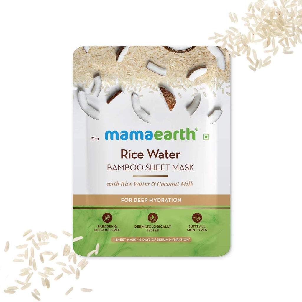 Mamaearth Rice Water Bamboo Sheet Mask with Rice Water & Coconut Milk for Deep Hydration and Dryness Nourishing Brightening- 25 g
