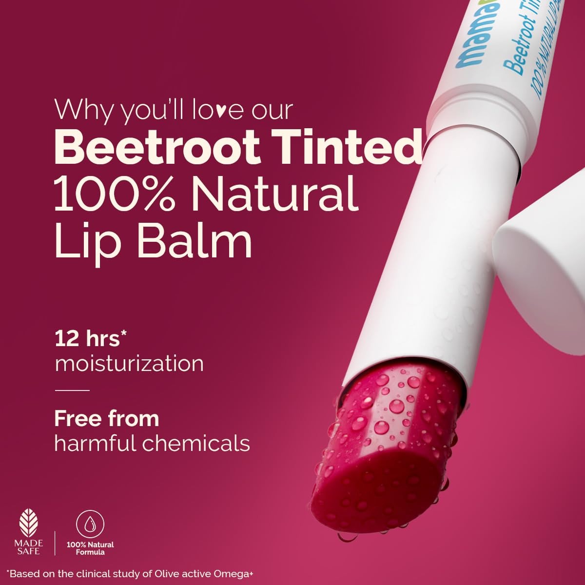 Mamaearth Beetroot Tinted 100% Natural Lip Balm with Beetroot & Beeswax for 12h Moisturized Lips - 2 g | 100% Natural Formula which Provides 12H Moisturization