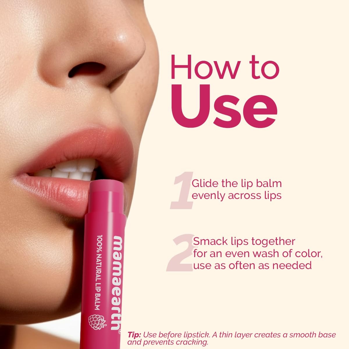 Mamaearth Nourishing Tinted 100% Natural Lip Balm With Vitamin E And Raspberry - 4 G|Gives 12-Hour Moisturization|For Dry&Chapped Lips|Naturally Pink Lips
