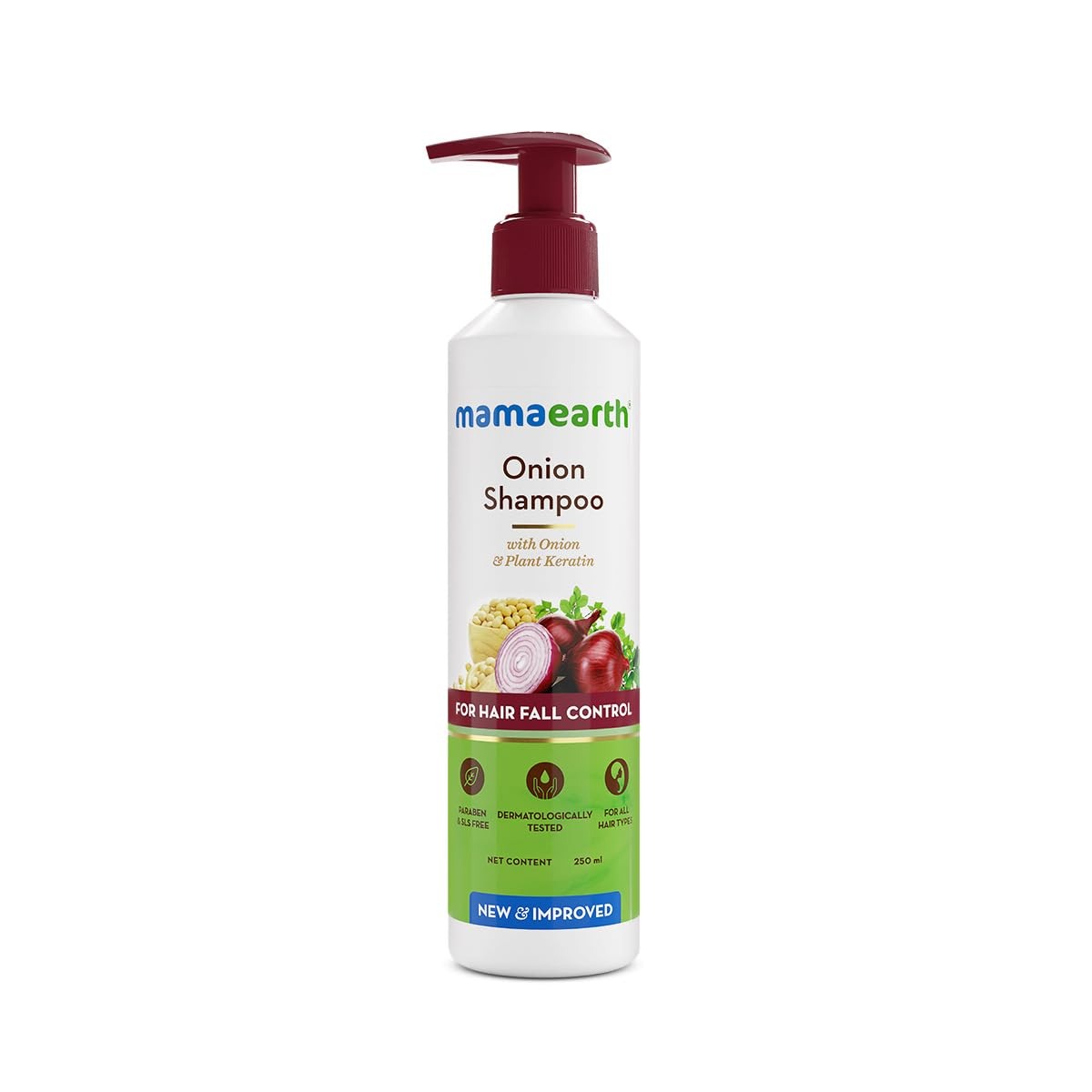 Mamaearth Onion Shampoo for Hair Growth and Hair Fall Control with Onion and Plant Keratin | Reduces Hair Fall | Strengthens & Smoothens Hair | 250ml