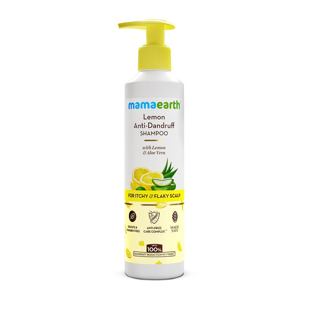 Mamaearth Lemon Anti-Dandruff Shampoo with Lemon, ZPTO, Climbazole, Aloe Vera for Itchy & Flaky Scalp | Upto 100% Dandruff Reduction & 3X Softer Hair in 1 Wash