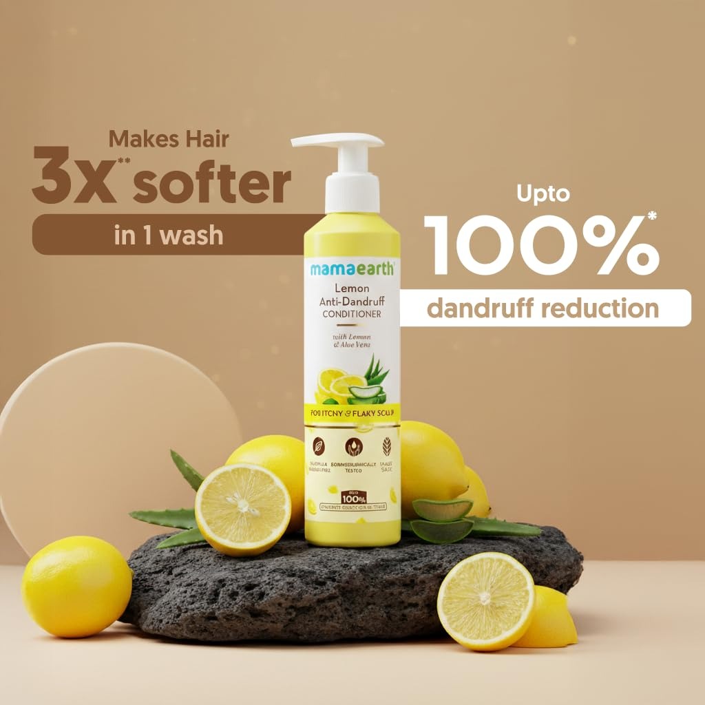 Mamaearth Lemon Anti-Dandruff Conditioner with Lemon, Aloe Vera for Itchy & Flaky Scalp | 3X Softer Hair & Up to 100% Dandruff Reduction in 1 Wash