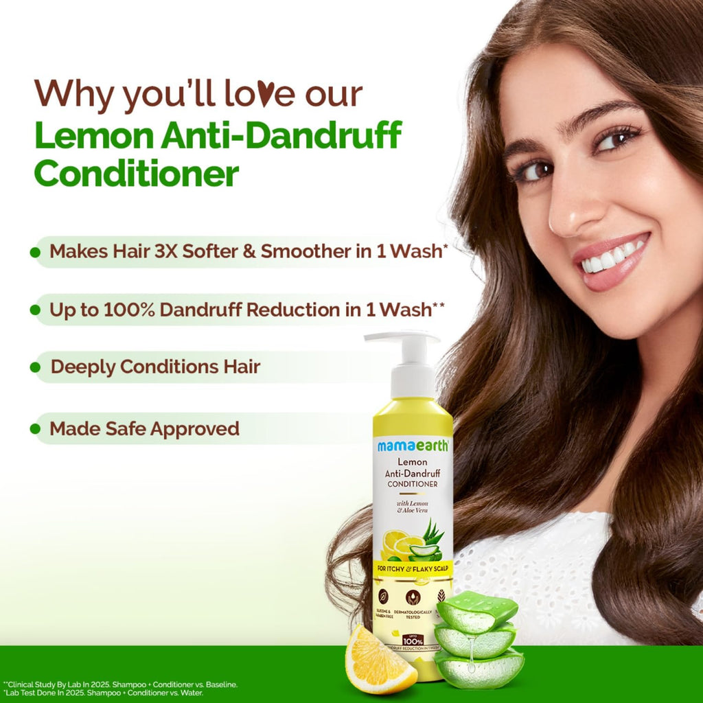Mamaearth Lemon Anti-Dandruff Conditioner with Lemon, Aloe Vera for Itchy & Flaky Scalp | 3X Softer Hair & Up to 100% Dandruff Reduction in 1 Wash