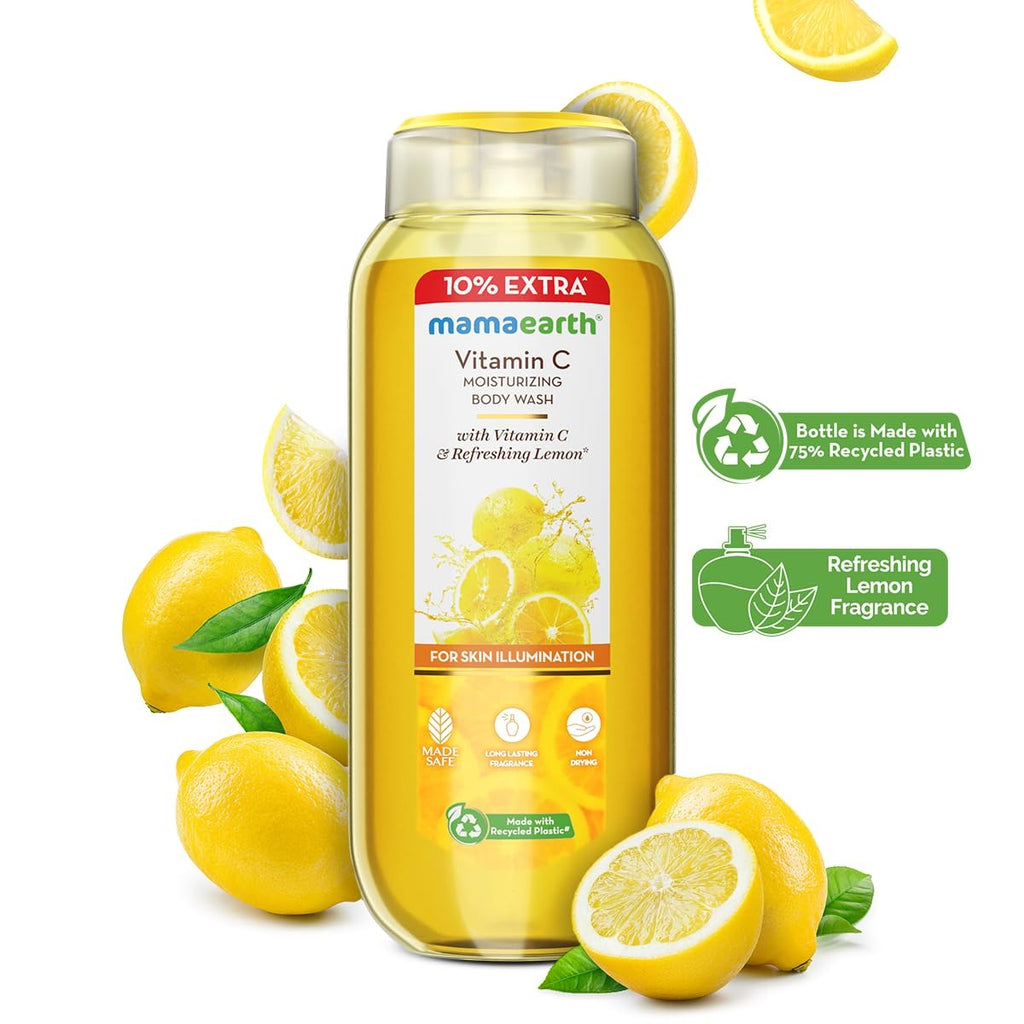 Mamaearth Vitamin C Moisturizing Body Wash with Vitamin C & Refreshing Lemon Scent for Skin Illumination- 275ml|Deeply Cleanses|Intensely Moisturizes|Long-Lasti