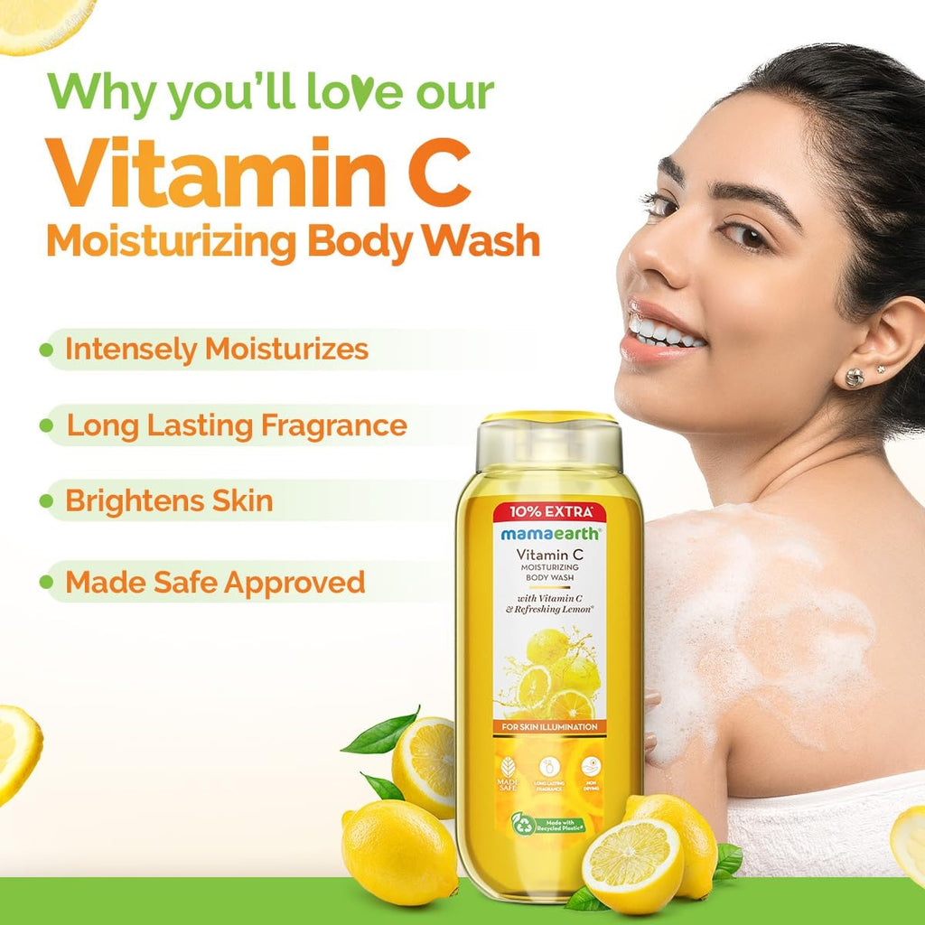Mamaearth Vitamin C Moisturizing Body Wash with Vitamin C & Refreshing Lemon Scent for Skin Illumination- 275ml|Deeply Cleanses|Intensely Moisturizes|Long-Lasti