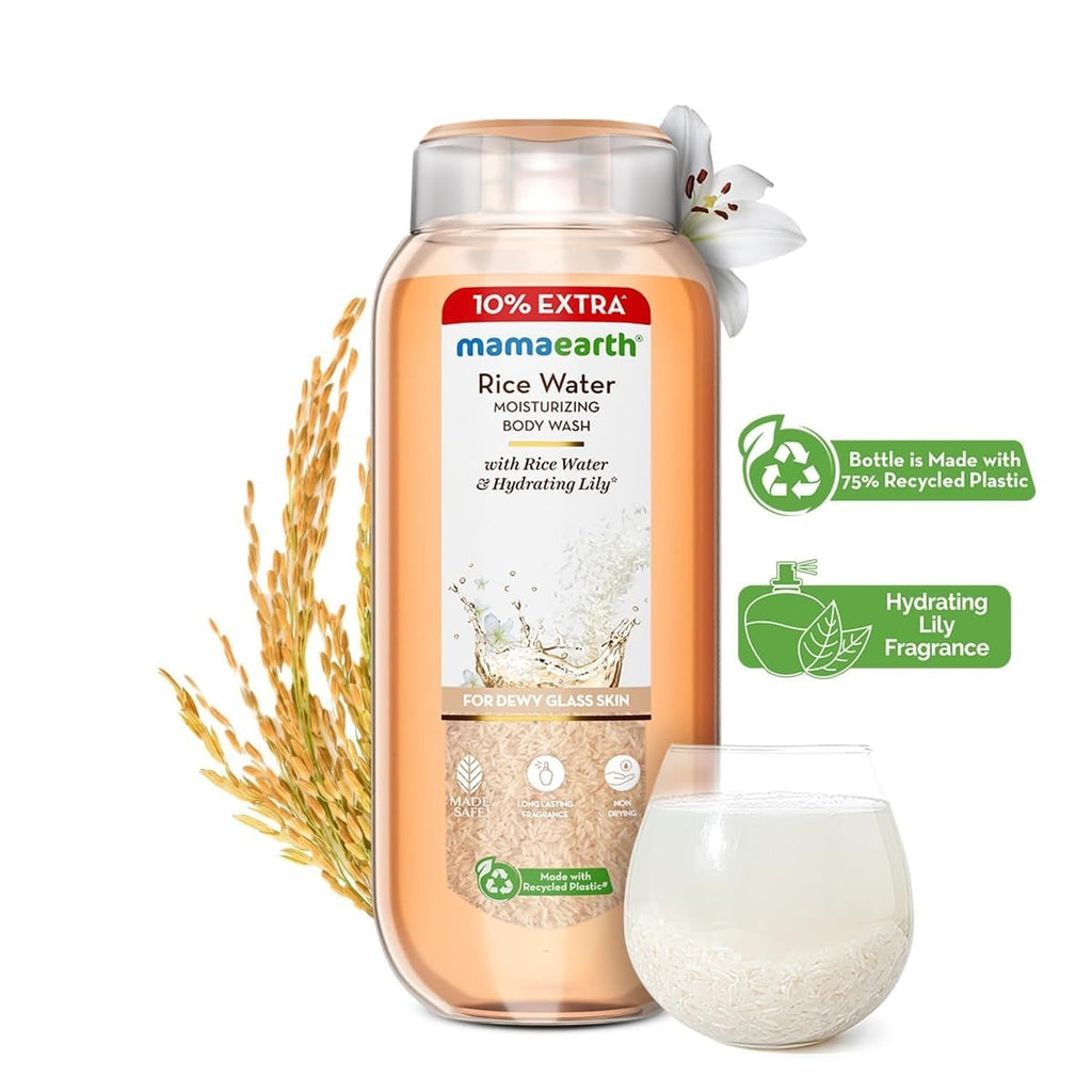 Mamaearth Rice Water Moisturizing Body Wash with Rice Water & Hydrating Lily Scent for Dewy Glass Skin - 275 ml | Intensely Moisturizes |Long Lasting Fragrance