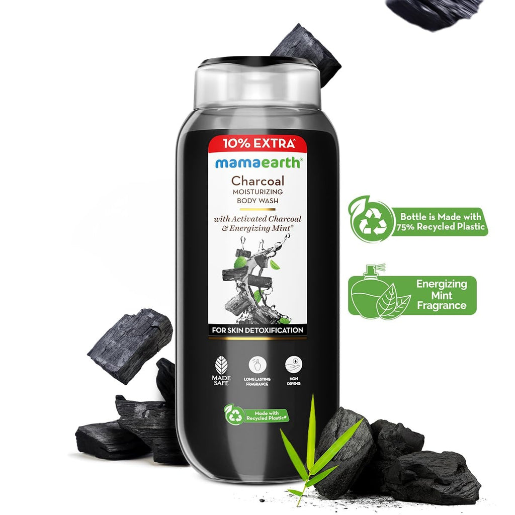 Mamaearth Charcoal Moisturizing Body Wash with Activated Charcoal & Energizing Mint Scent for Skin Detoxification-275ml | Deeply Cleanses |Intensely Moisturizes