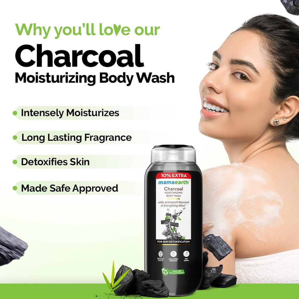 Mamaearth Charcoal Moisturizing Body Wash with Activated Charcoal & Energizing Mint Scent for Skin Detoxification-275ml | Deeply Cleanses |Intensely Moisturizes