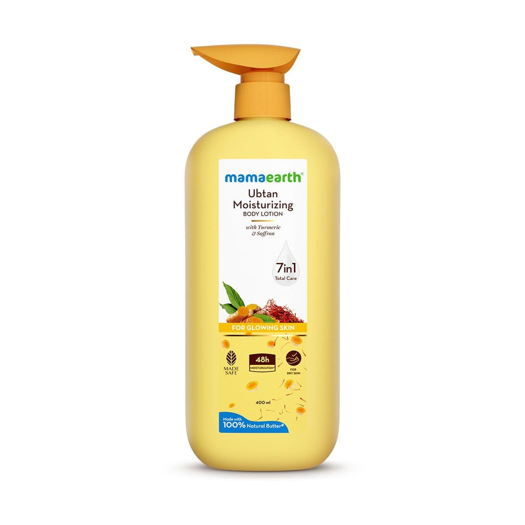 Mamaearth Ubtan Moisturizing Body Lotion with Turmeric & Saffron for Glowing Skin | 48 Hrs Moisturization | Nourishes Dry Skin | 7 in1 Total Care