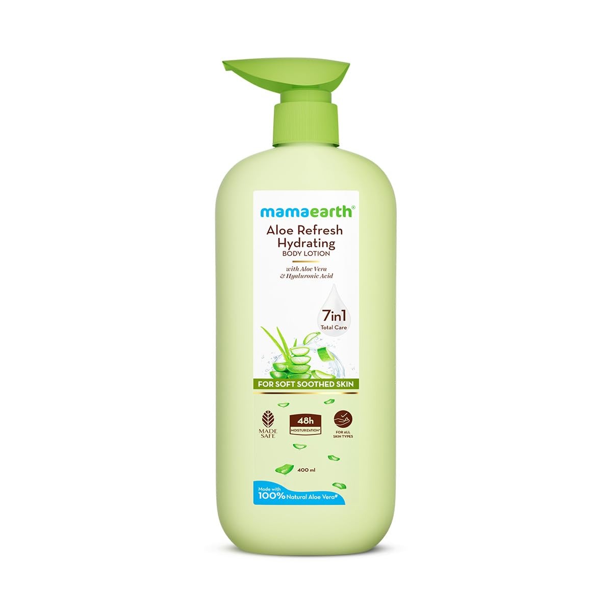 Mamaearth Aloe Refresh Hydrating Body Lotion with Aloe Vera & HA for Soft Soothed Skin 400ml | 48H Moisturization in Summer| 100% Natural Aloe Vera| Lightweight