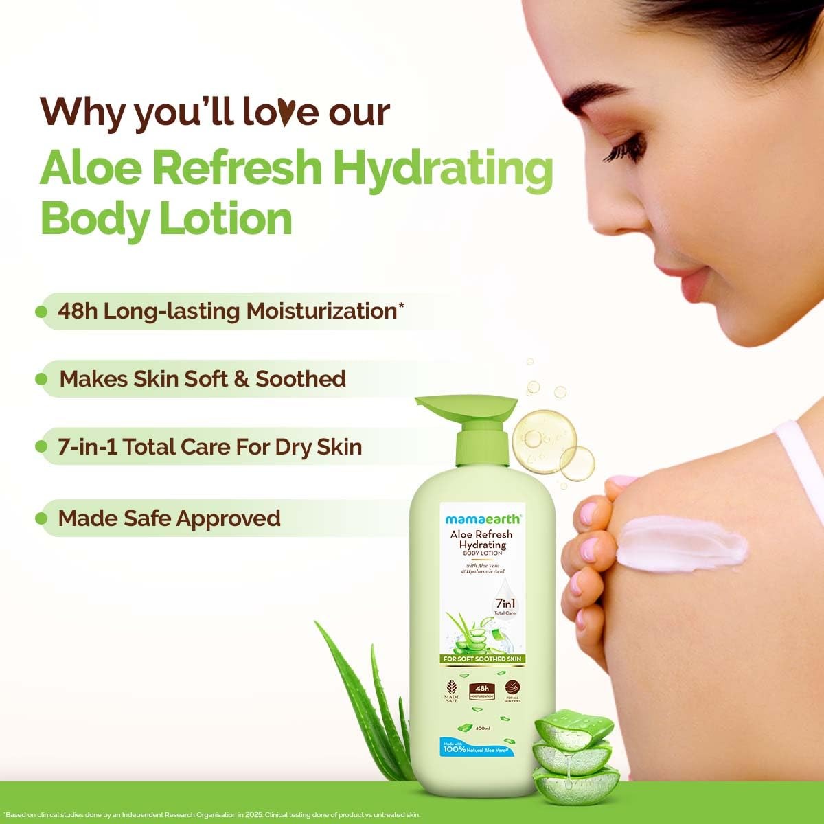 Mamaearth Aloe Refresh Hydrating Body Lotion with Aloe Vera & HA for Soft Soothed Skin 400ml | 48H Moisturization in Summer| 100% Natural Aloe Vera| Lightweight