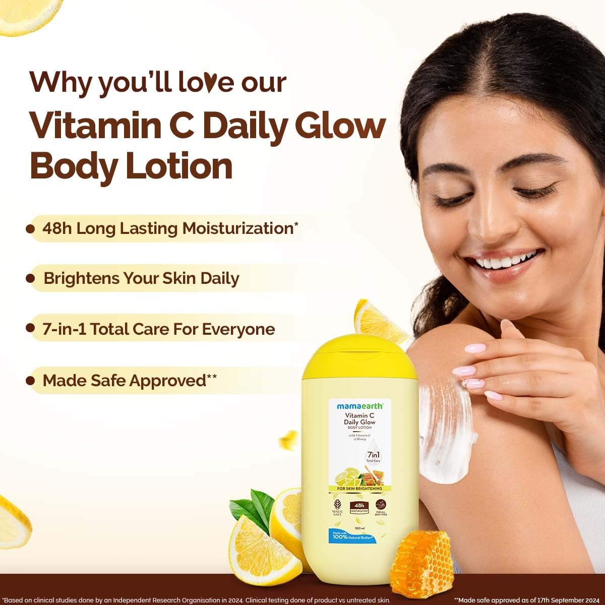 Mamaearth Vitamin C Daily Glow Body Lotion For Skin Brightening with Vitamin C & Honey - 100ml |Nourishes Dry Skin | 48 H Moisturization | 100% Natural Butter |