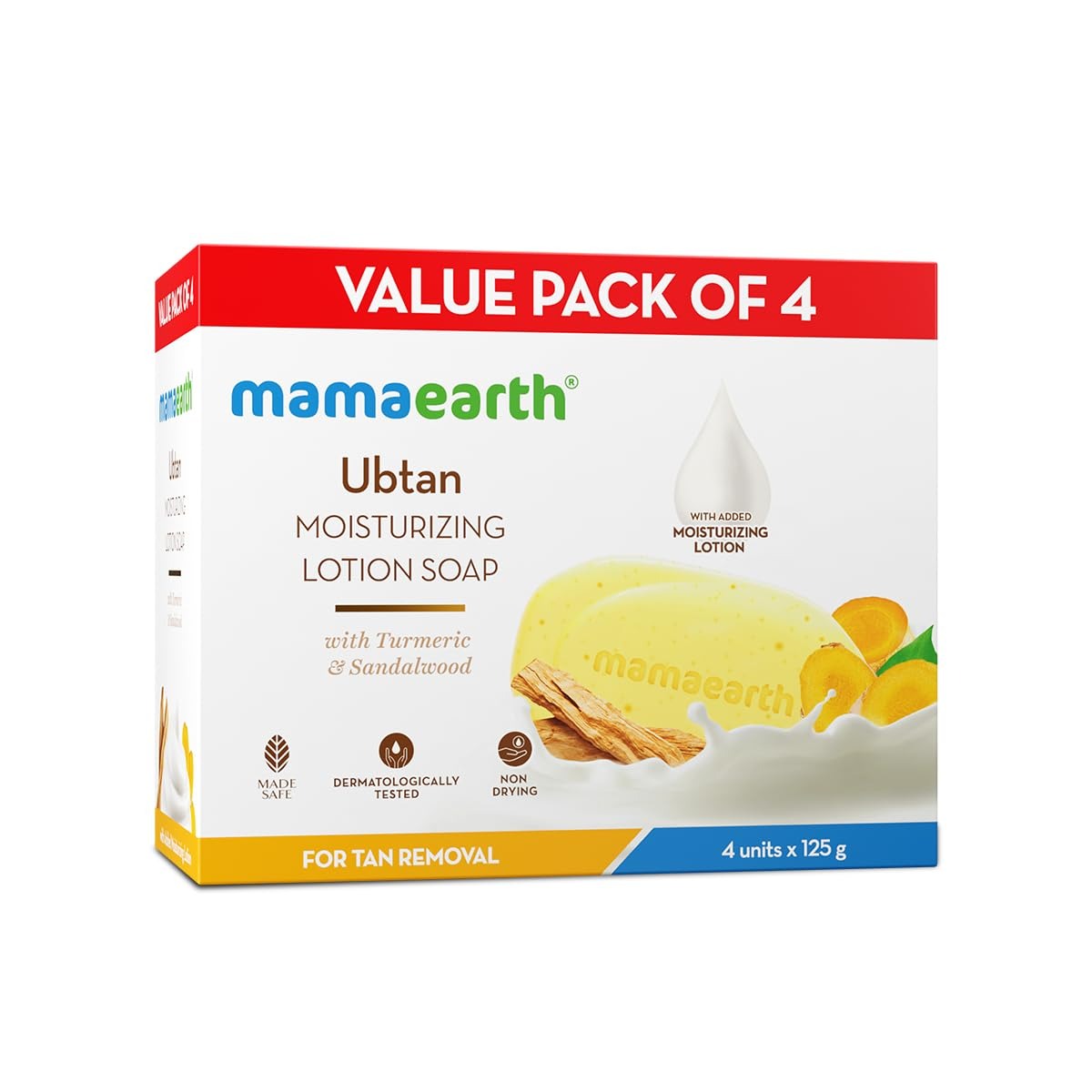 Mamaearth Ubtan Moisturizing Lotion Soap 125 g (Pack of 4) | Removes Tan | Benefits of Lotion in a soap | Gently Exfoliates & Deeply Cleanses