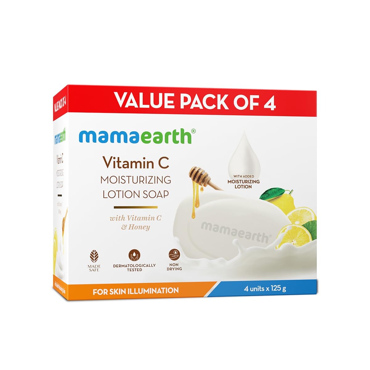 Mamaearth Vitamin C Moisturizing Lotion Soap(Value Pack of 4) - 125 g X 4 Units | Deeply Cleanses | Moisturizing Bathing Bar | Brightens Skin