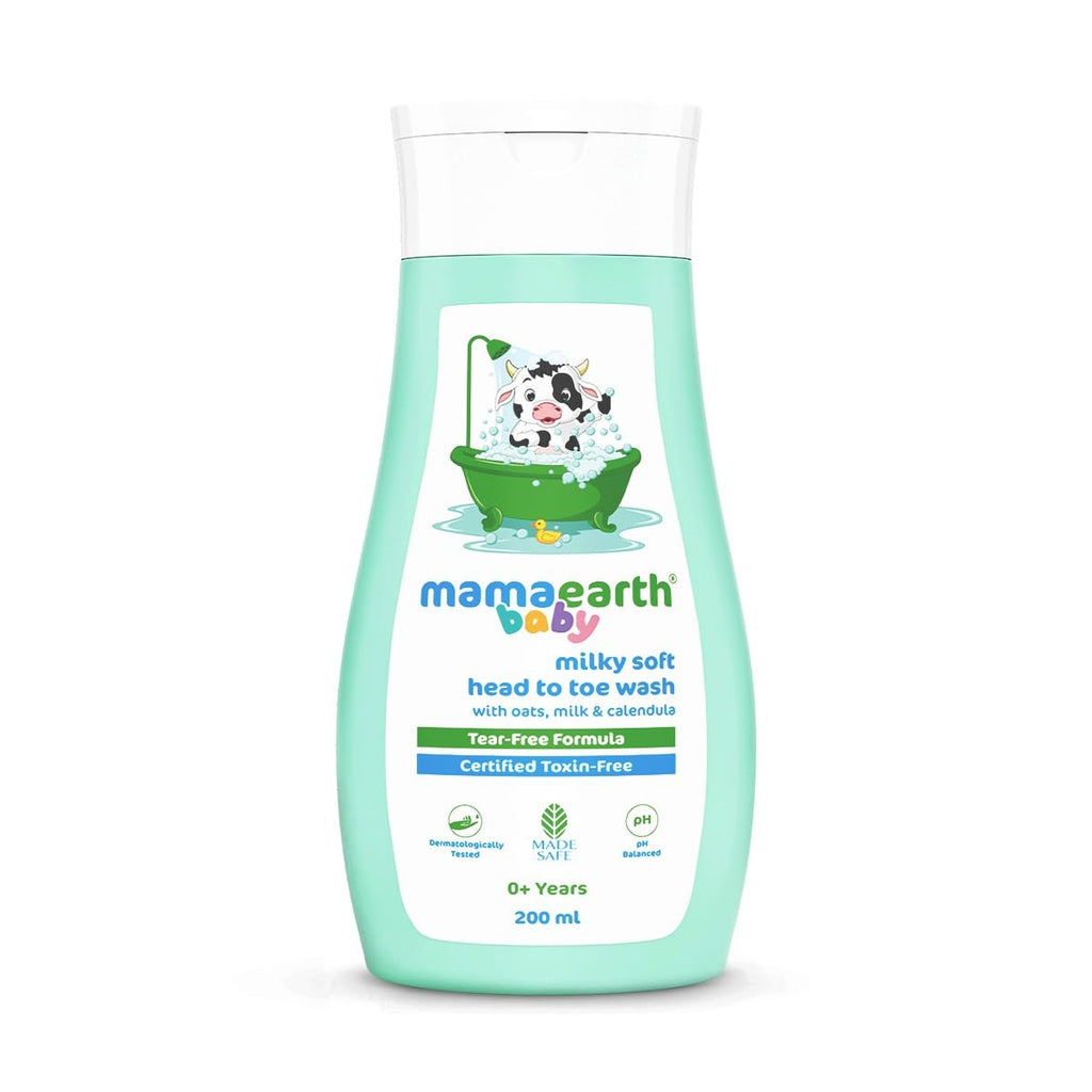 Mamaearth Milky Soft Head to Toe Wash With Oats, Milk, and Calendula for Babies- 200 ml |2-in-1 Tear-Free Body Wash & Shampoo | Moisturizes and Soothes Skin
