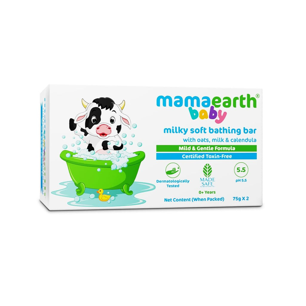 Mamaearth Milky Soft Bathing Bar For Babies - 75 g x 2 | Infused with Oats, Milk and Calendula | Gently Cleanses Skin, Keeps Skin Soft & Smooth, Mild & Gentle