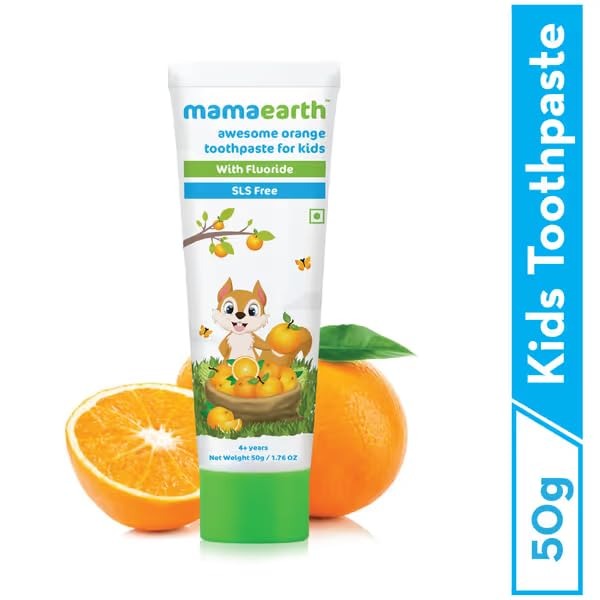 Mamaearth Natural Toothpaste For Cleanses Cavity,Plaque Repairing, Orange Flavour, SLS Free, With 750 Ppm Fluoride, 4+ Years, Plant Based