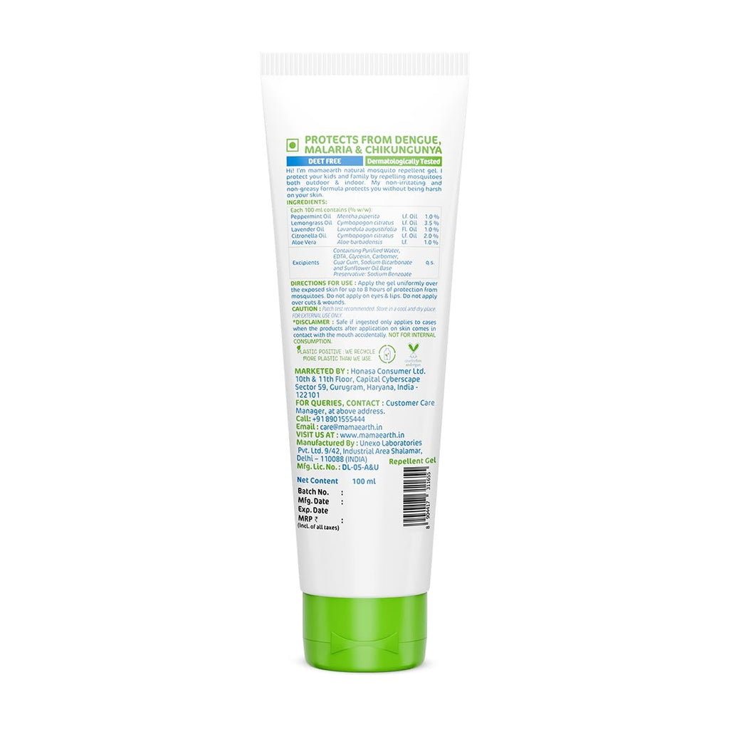 Mamaearth Natural Mosquito Repellent Gel - 100ml |DEET Free | Protects from Dengue, malaria & Chikungunya| Made safe Certified | Protection from Mosquitoes