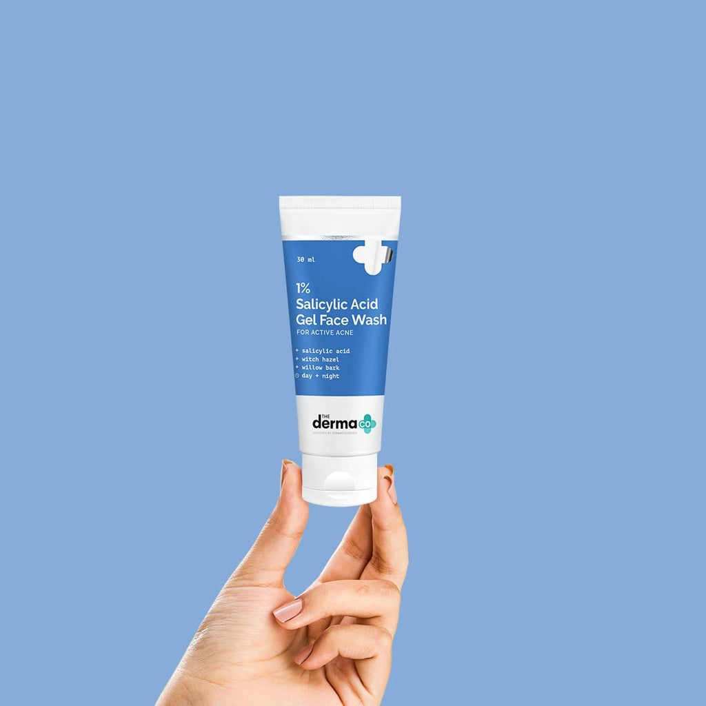 The Derma Co 1% Salicylic Acid Gel Face Wash with Salicylic Acid & Witch Hazel for Active Acne - 30 ml