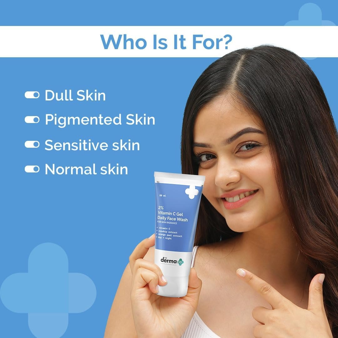 The Derma Co 2% Vitamin C Gel Daily Face Wash with Vitamin C, Rosehip & Orange Peel Extract for Glowing Skin I Brightens & Evens Skin Tone I Anti-Oxidant Rich