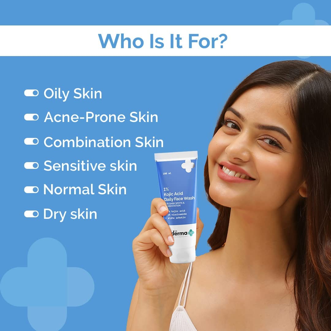 The Derma Co 1% Kojic Acid Face Wash | With Niacinamide & Alpha Arbutin | Reduces Dark Spots, Pigmentation & Blemishes | Cleanses & Brightens Skin | Non-Drying