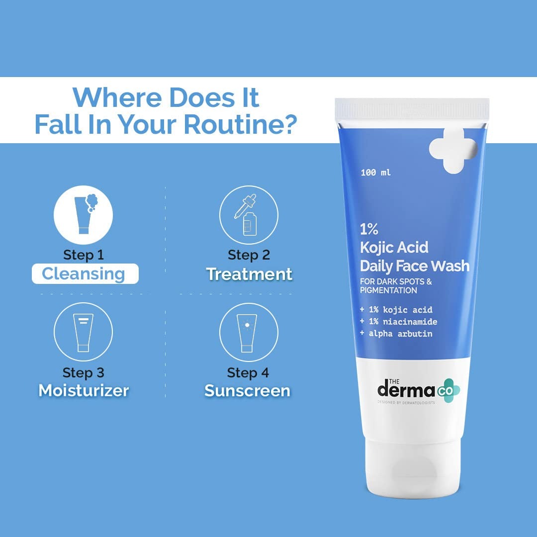 The Derma Co 1% Kojic Acid Face Wash | With Niacinamide & Alpha Arbutin | Reduces Dark Spots, Pigmentation & Blemishes | Cleanses & Brightens Skin | Non-Drying